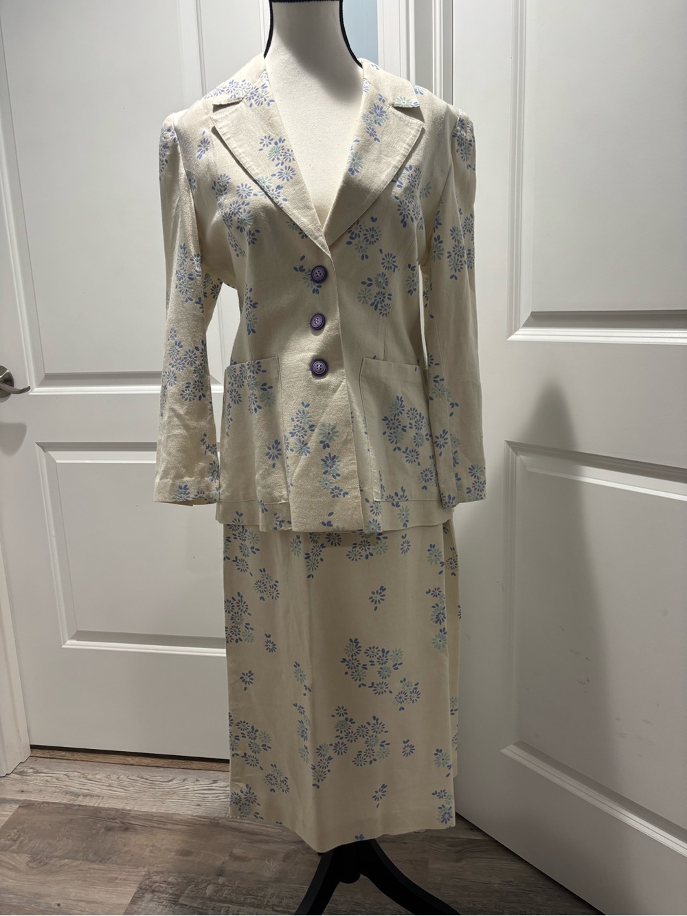 White Floral Blazer & Skirt Set
